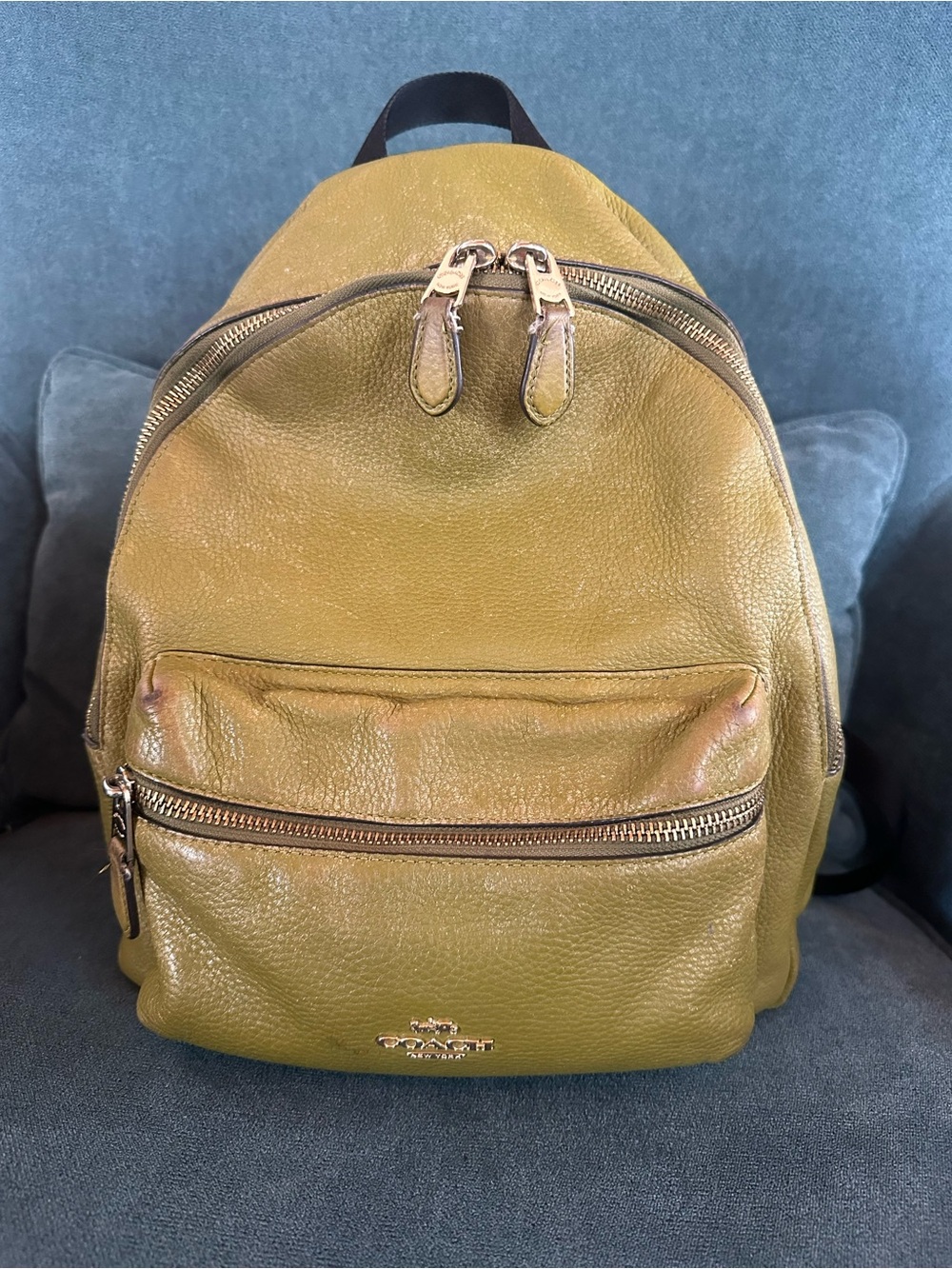 Coach Olive Leather Backpack with Gold Hardware